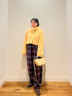 「EKAL（エカル）のチェックワイドテーパードトラウザー（その他パンツ、パープル系）」を使った、⭐︎おーごし☽°☆・°:** さん（レディース・160cm）の秋コーディネート