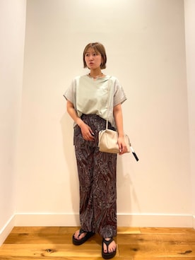「URBAN RESEARCH DOORS（アーバンリサーチドアーズ）のダークペイズリープリントイージーパンツ（その他パンツ、レッド系）」を使った、⭐︎おーごし☽°☆・°:** さん（レディース・160cm）の夏コーディネート