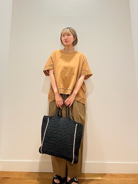 「URBAN RESEARCH DOORS（アーバンリサーチドアーズ）のハシゴレースドッキングプルオーバー（Tシャツ/カットソー、イエロー系）」を使った、⭐︎おーごし☽°☆・°:** さん（レディース・160cm）の夏コーディネート