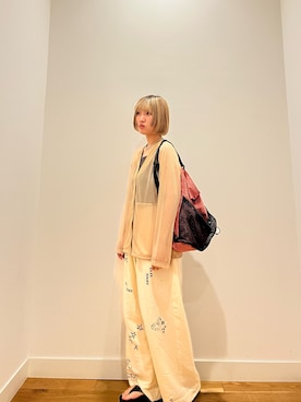 「KBF（ケイビーエフ）のTATTOOワイドイージーパンツ（その他パンツ、ホワイト系）」を使った、⭐︎おーごし☽°☆・°:** さん（レディース・160cm）の夏コーディネート