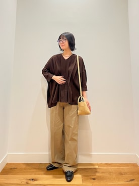 「URBAN RESEARCH DOORS（アーバンリサーチドアーズ）のウエストタックドルマンブラウス（シャツ/ブラウス、ブラウン系）」を使った、⭐︎おーごし☽°☆・°:** さん（レディース・160cm）の秋コーディネート