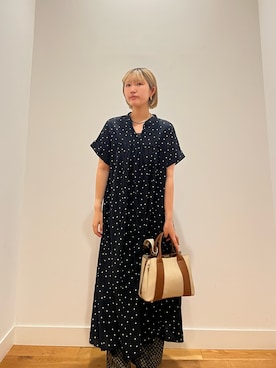 「URBAN RESEARCH DOORS（アーバンリサーチドアーズ）のリネンリヨセルドットワンピース（ワンピース、ブラック系）」を使った、⭐︎おーごし☽°☆・°:** さん（レディース・160cm）の夏コーディネート