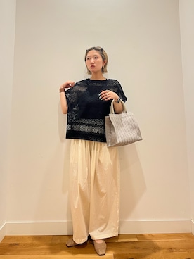 「URBAN RESEARCH DOORS（アーバンリサーチドアーズ）のギャザーボリュームパンツ（その他パンツ、ホワイト系）」を使った、⭐︎おーごし☽°☆・°:** さん（レディース・160cm）の夏コーディネート