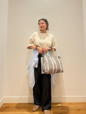 「URBAN RESEARCH DOORS（アーバンリサーチドアーズ）のヘムドロストプルオーバー（Tシャツ/カットソー、ベージュ系）」を使った、⭐︎おーごし☽°☆・°:** さん（レディース・160cm）の夏コーディネート