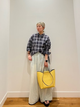 「URBAN RESEARCH DOORS（アーバンリサーチドアーズ）のチェックシアーシャツ（シャツ/ブラウス、ブルー系）」を使った、⭐︎おーごし☽°☆・°:** さん（レディース・160cm）の春コーディネート