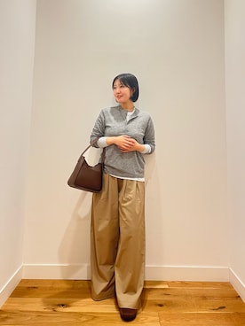 「FORK&SPOON（フォークアンドスプーン）のFORK&SPOON　ツータックワイドイージーパンツ（その他パンツ、ベージュ系）」を使った、⭐︎おーごし☽°☆・°:** さん（レディース・160cm）の秋コーディネート