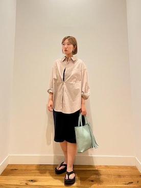 「URBAN RESEARCH DOORS（アーバンリサーチドアーズ）の『速乾/イージーケア/UVカット』『UR TECH』Aircareリングドットシャツ（シャツ/ブラウス、ベージュ系）」を使った、⭐︎おーごし☽°☆・°:** さん（レディース・160cm）の夏コーディネート