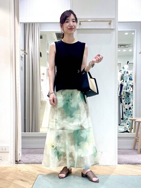 「Andemiu（アンデミュウ）のザツザイハイショクBAG995247（かごバッグ）」を使った、miuさん（レディース・157cm）の夏コーディネート