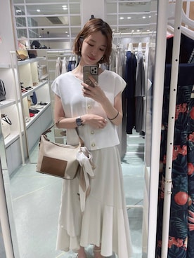 「Andemiu（アンデミュウ）のセパレートヒールサンダル664225（サンダル、ベージュ系）」を使った、miuさん（レディース・157cm）の春コーディネート