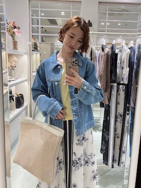 「Andemiu（アンデミュウ）のメッシュスクエアトート634250（トートバッグ、ホワイト系）」を使った、miuさん（レディース・157cm）の春コーディネート