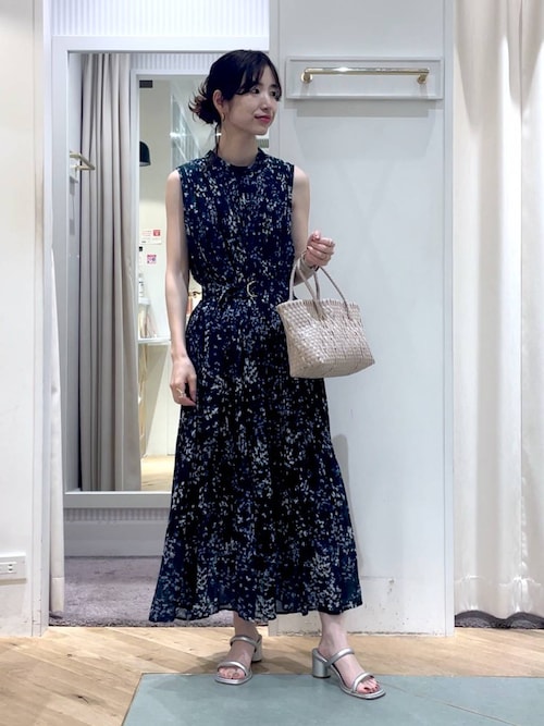 【中古】ミーア Mia デニムワンピース フリル ノースリーブ ミモレ丈 紺 38 *A526 レディース 中古】ミーア Mia デニムワンピース フリル ノースリーブ ミモレ丈 紺