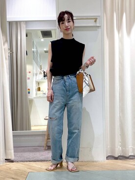 「Andemiu（アンデミュウ）のザツザイハイショクBAG995247（かごバッグ）」を使った、miuさん（レディース・157cm）の夏コーディネート