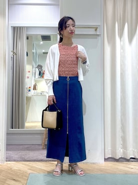 「Andemiu（アンデミュウ）のザツザイハイショクBAG995247（かごバッグ）」を使った、miuさん（レディース・157cm）の夏コーディネート