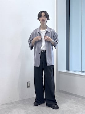 「RAGEBLUE（レイジブルー）のBACK CHAIN SATIN OPEN COLLAR SHIRTS/バックチェーンサテンカイキンシャツ（シャツ/ブラウス、グレー系）」を使った、 koutaさん（メンズ・173cm）の夏コーディネート