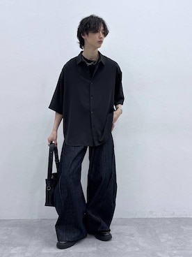 「RAGEBLUE（レイジブルー）の【LUXURY+EASY】ラグイージー/ドレープルーズシャツ（シャツ/ブラウス、ブラック系）」を使った、 koutaさん（メンズ・173cm）の春コーディネート