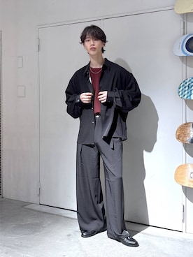「RAGEBLUE（レイジブルー）の【LUXURY＋EASY】＜イージーケア＞BALLOON SLEEVE STRIPED SHIRTS/ラグイージー袖バルーンストライプ柄シャツ（シャツ/ブラウス、グレー系）」を使った、 koutaさん（メンズ・173cm）の秋コーディネート