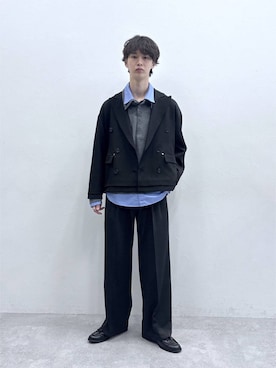 「RAGEBLUE（レイジブルー）の【LUXURY＋EASY】＜イージーケア＞SEMI WIDE DRAPE SLACKS / ラグイージーセミワイドスラックス（スラックス、ブラック系）」を使った、 koutaさん（メンズ・173cm）の秋コーディネート