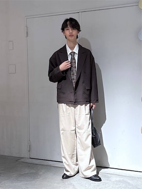「RAGEBLUE（レイジブルー）の【LUXURY＋EASY】＜イージーケア＞TIED UP OVERSIZED DRAPE SHIRTS/ラグイージータイ付きオーバーサイズシャツ（シャツ/ブラウス、ホワイト系）」を使った、 koutaさん（メンズ・173cm）の秋コーディネート