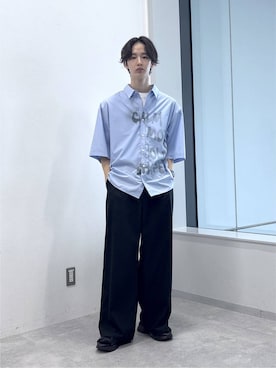 「RAGEBLUE（レイジブルー）のSPRAY LOGO LOOSE FIT SHIRTS/スプレーロゴルーズシルエットシャツ（シャツ/ブラウス、ブルー系）」を使った、 koutaさん（メンズ・173cm）の夏コーディネート