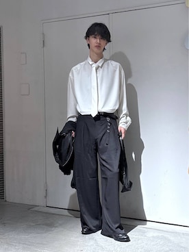 「RAGEBLUE（レイジブルー）の【LUXURY＋EASY】＜イージーケア＞TIED UP OVERSIZED DRAPE SHIRTS/ラグイージータイ付きオーバーサイズシャツ（シャツ/ブラウス、ホワイト系）」を使った、 koutaさん（メンズ・173cm）の秋コーディネート