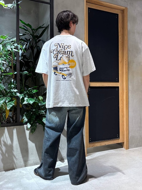 ヴィンテージライク/ダメージ加工バギーフレアパンツ