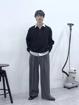 「RAGEBLUE（レイジブルー）の3D CURVED WIDE SLACKS/3Dカーブワイドスラックス（スラックス、グレー系）」を使った、 koutaさん（メンズ・173cm）の秋コーディネート