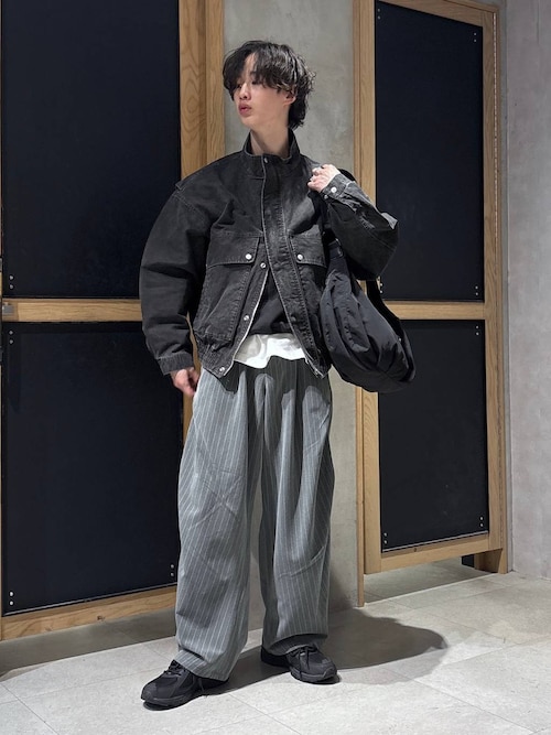 セール】Stand Neck Denim Bomber Jacket/スタンドネックデニム