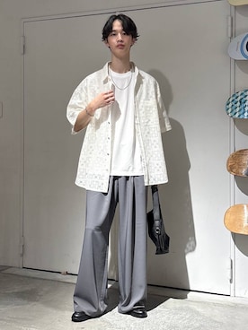 「RAGEBLUE（レイジブルー）のDESIGN LACE KNITTING SHIRTS/デザインレース柄シャツ（シャツ/ブラウス、ホワイト系）」を使った、 koutaさん（メンズ・173cm）の夏コーディネート