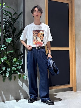 「RAGEBLUE（レイジブルー）のアンティーク風/メタルバックルリアルレザーベルト（ベルト）」を使った、 koutaさん（メンズ・173cm・20代）の夏コーディネート