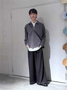 「RAGEBLUE（レイジブルー）の【LUXURY＋EASY】＜イージーケア＞TIED UP OVERSIZED DRAPE SHIRTS/ラグイージータイ付きオーバーサイズシャツ（シャツ/ブラウス、ホワイト系）」を使った、 koutaさん（メンズ・173cm）の秋コーディネート