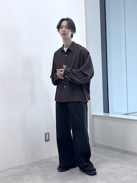 「RAGEBLUE（レイジブルー）の【LUXURY＋EASY】＜イージーケア＞BALLOON SLEEVE STRIPED SHIRTS/ラグイージー袖バルーンストライプ柄シャツ（シャツ/ブラウス、ブラウン系）」を使った、 koutaさん（メンズ・173cm）の夏コーディネート