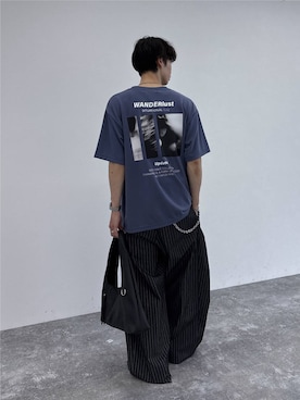 「RAGEBLUE（レイジブルー）のSMART INTUCK WIDE CHINO SLACKS/スマートインタックワイドチノスラックス（スラックス、ブラック系）」を使った、 koutaさん（メンズ・173cm）の夏コーディネート