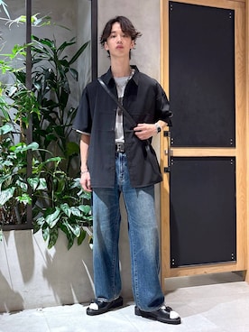 「RAGEBLUE（レイジブルー）のアンティーク風/メタルバックルリアルレザーベルト（ベルト）」を使った、 koutaさん（メンズ・173cm・20代）の夏コーディネート