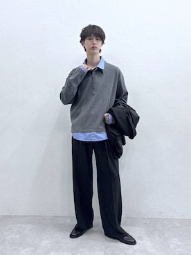 「RAGEBLUE（レイジブルー）の【LUXURY＋EASY】＜イージーケア＞SEMI WIDE DRAPE SLACKS / ラグイージーセミワイドスラックス（スラックス、ブラック系）」を使った、 koutaさん（メンズ・173cm）の秋コーディネート