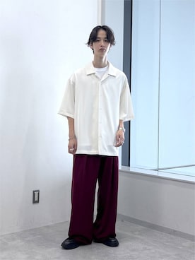 「RAGEBLUE（レイジブルー）のBACK CHAIN SATIN OPEN COLLAR SHIRTS/バックチェーンサテンカイキンシャツ（シャツ/ブラウス、ホワイト系）」を使った、 koutaさん（メンズ・173cm）の夏コーディネート