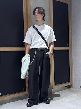 「RAGEBLUE（レイジブルー）の【LUXURY+EASY】＜接触冷感＞OVER SIZE DRAPE SHIRTS / ラグイージー オーバーサイズドレープシャツ（シャツ/ブラウス、グリーン系）」を使った、 koutaさん（メンズ・173cm）の春コーディネート