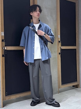 「RAGEBLUE（レイジブルー）の【LUXURY+EASY】ラグイージー/ドレープルーズシャツ（シャツ/ブラウス、ブルー系）」を使った、 koutaさん（メンズ・173cm）の春コーディネート