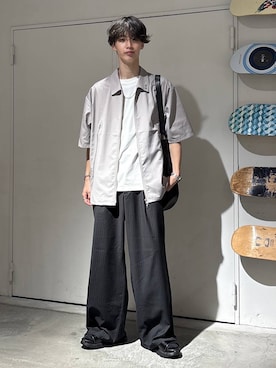 「RAGEBLUE（レイジブルー）の＜接触冷感＞COOL FEELING TR WIDE STRAIGHT SLACKS/TRワイドストレートスラックス（スラックス、ブラック系）」を使った、 koutaさん（メンズ・173cm）の夏コーディネート