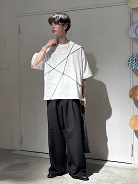 「RAGEBLUE（レイジブルー）の＜接触冷感＞COOL FEELING TR WIDE STRAIGHT SLACKS/TRワイドストレートスラックス（スラックス、ブラック系）」を使った、 koutaさん（メンズ・173cm）の夏コーディネート