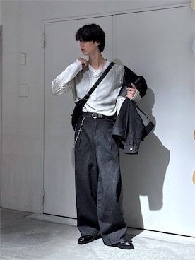「RAGEBLUE（レイジブルー）のSPRAY DYED WAFFLE HENLEY T-SHIRT/スプレー加工ワッフルヘンリーTシャツ（Tシャツ/カットソー、ホワイト系）」を使った、 koutaさん（メンズ・173cm）の秋コーディネート