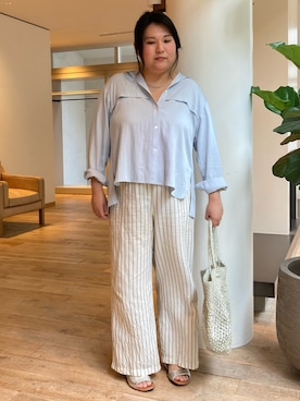 「アイテム（かごバッグ）」を使った、Sacco.♡さん（レディース・162cm）の夏コーディネート