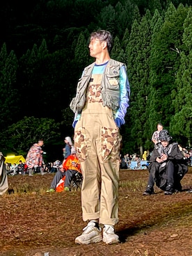 「アイテム（オールインワン・サロペット、ブラウン系）」を使った、TERRYさん（メンズ・179cm）の夏コーディネート