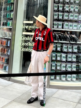 「VINTAGE（ヴィンテージ）のアイテム（Shirts、レッド系）」を使った、TERRYさん（メンズ・179cm）の夏コーディネート