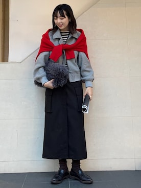 「カーゴスカート」｜「アイテム（ジャケット/アウター）」を使った、菊池さん（レディース・164cm）の秋コーディネート