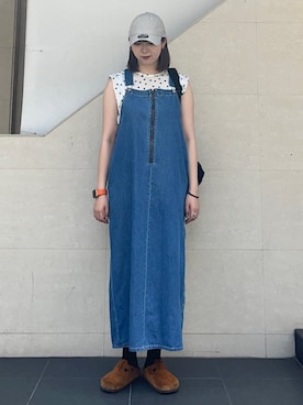 「シップス」｜「アイテム（ジャンパースカート）」を使った、菊池さん（レディース・164cm）の春コーディネート