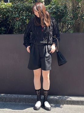 「SHIPS any（シップス エニィ）のSHIPS any:〈洗濯機可能〉シアー ギャザー フリル ブルゾン（ブルゾン、ブラック系）」を使った、菊池さん（レディース・164cm）の春コーディネート