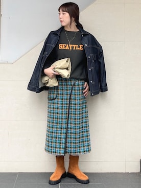 「シップス」｜「アイテム（デニムジャケット）」を使った、菊池さん（レディース・164cm）の秋コーディネート