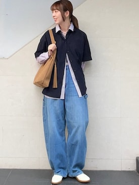 「SHIPS any（シップス エニィ）のSHIPS any:〈洗濯機可能〉コクーン ペインター デニム パンツ［SHIPS any DENIM］（デニムパンツ）」を使った、菊池さん（レディース・164cm）の夏コーディネート