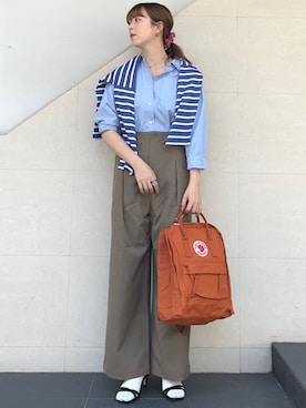 「SHIPS any（シップス エニィ）のSHIPS any:〈洗濯機可能〉REPREVE レギュラーカラー ルーズ ポケット シャツ（シャツ/ブラウス、ブルー系）」を使った、菊池さん（レディース・164cm）の夏コーディネート