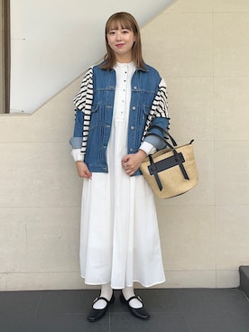 「白ワンピース」｜「アイテム（ジャケット/アウター）」を使った、菊池さん（レディース・164cm）の春コーディネート